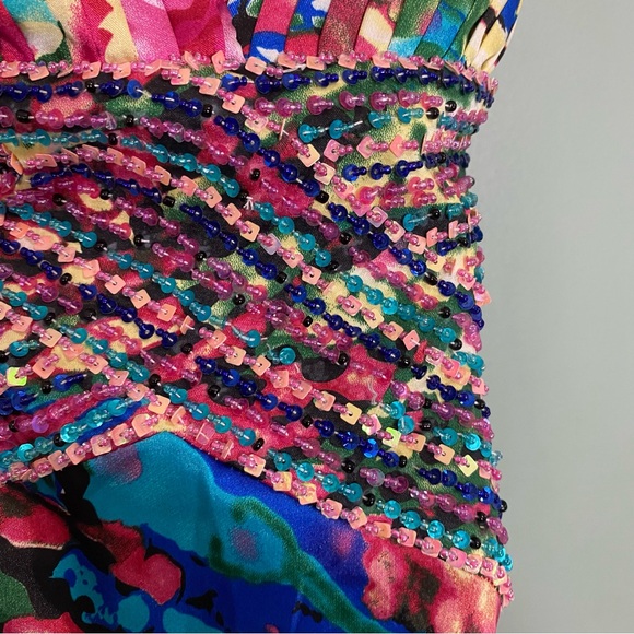 VTG Vintage‎ Cache Beaded Floral Watercolor Rainbow Size 2 Cut Out - Picture 4 of 16